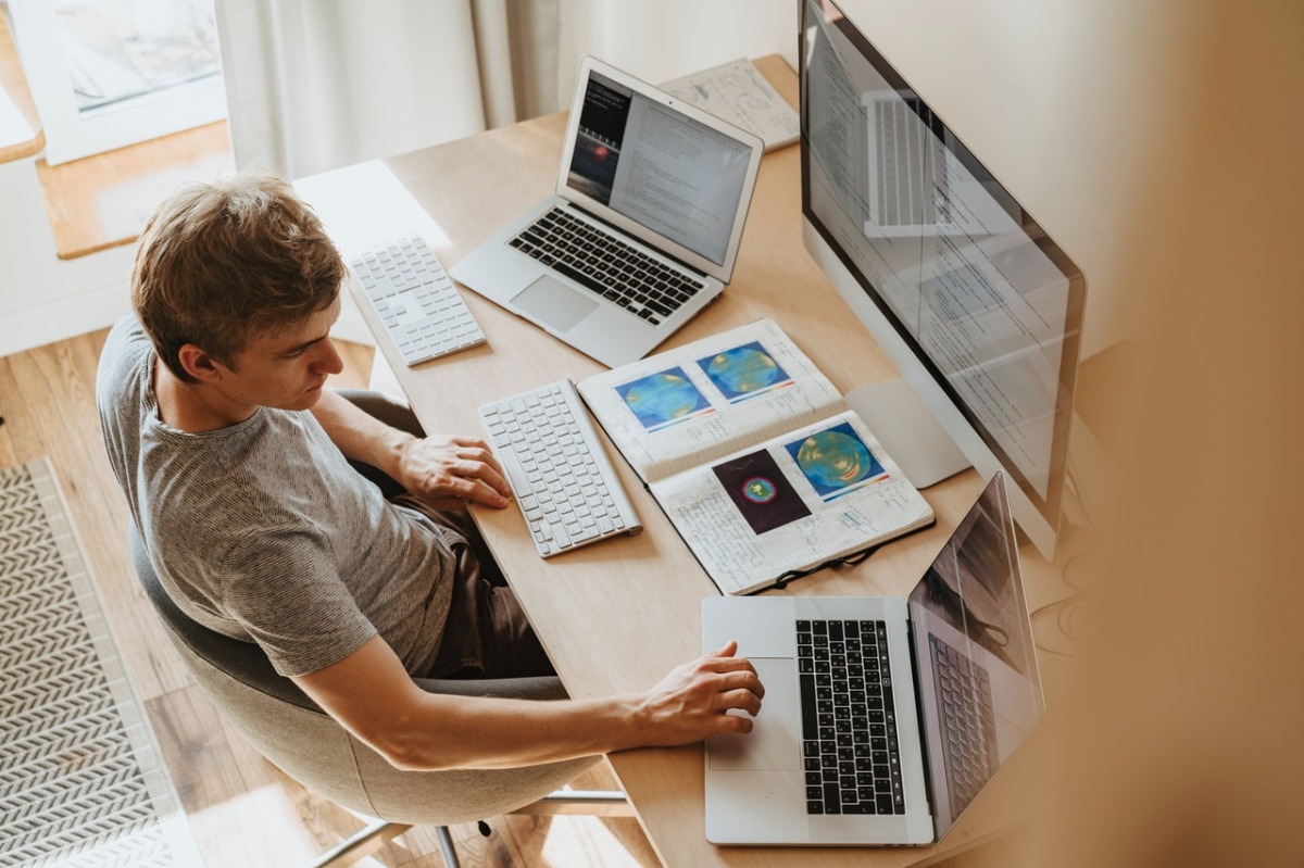 man working remotely