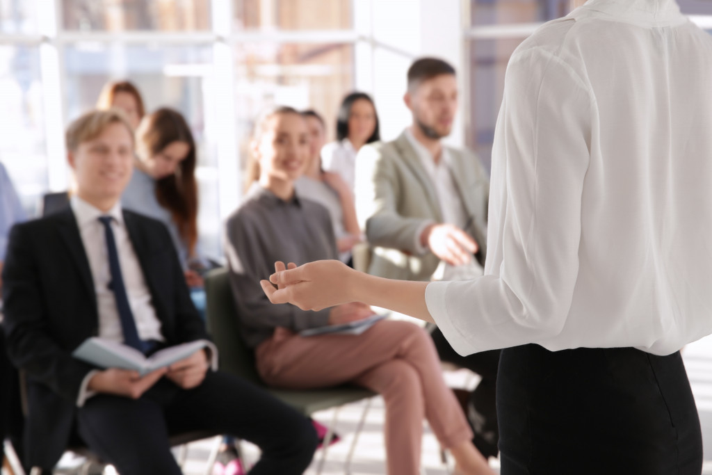 Employees attending a department-wide training program.