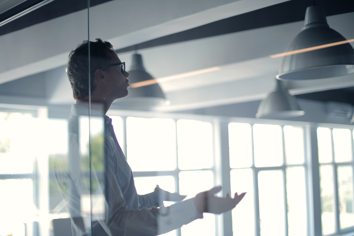 man doing a business presentation