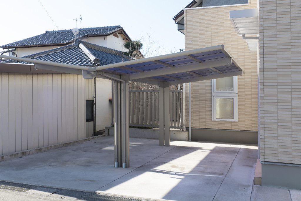 A carport for two cars in a residential area
