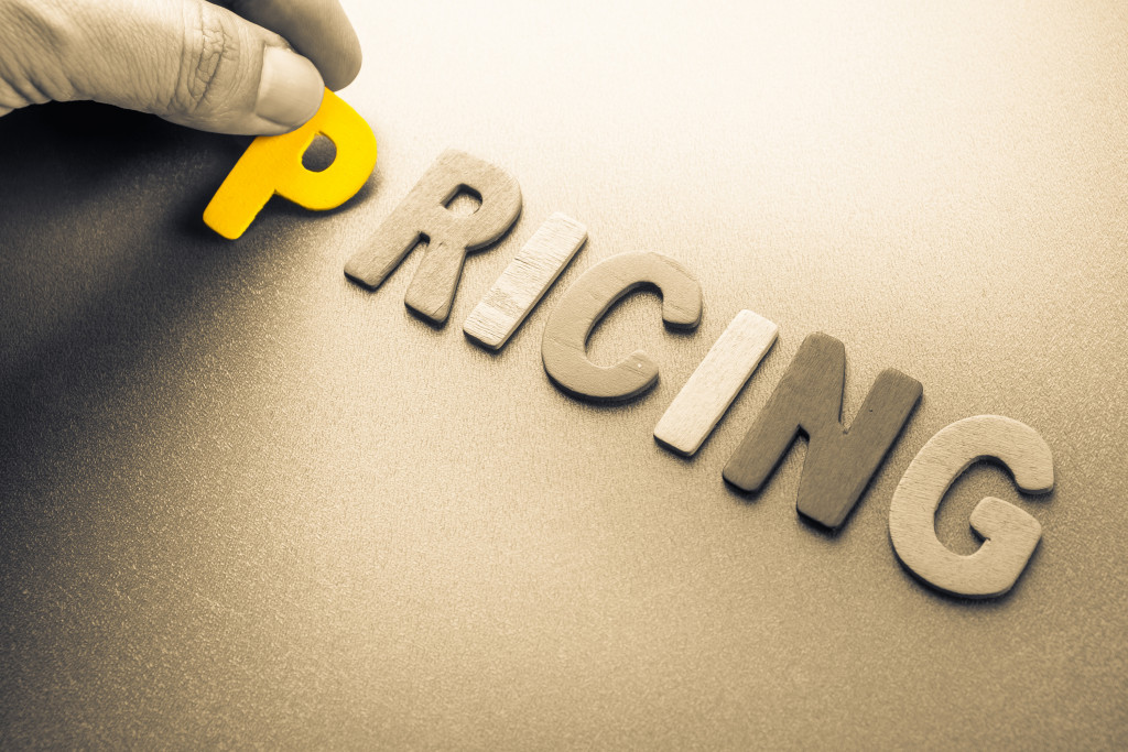 The word pricing spelled out using wooden letters.