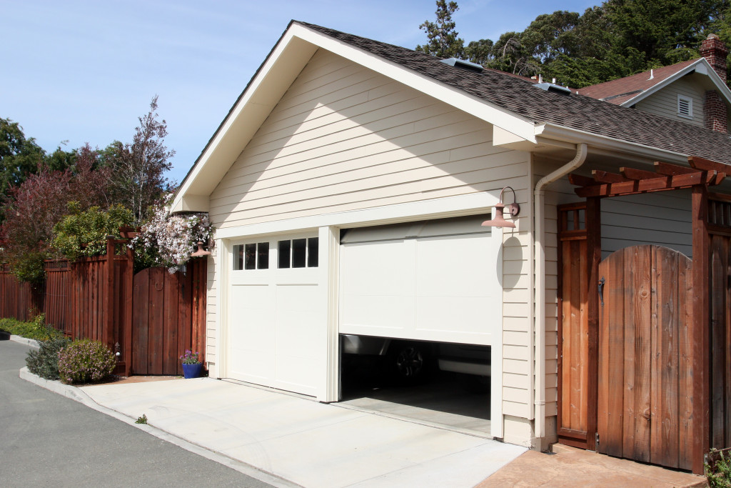 a white garage with small opening