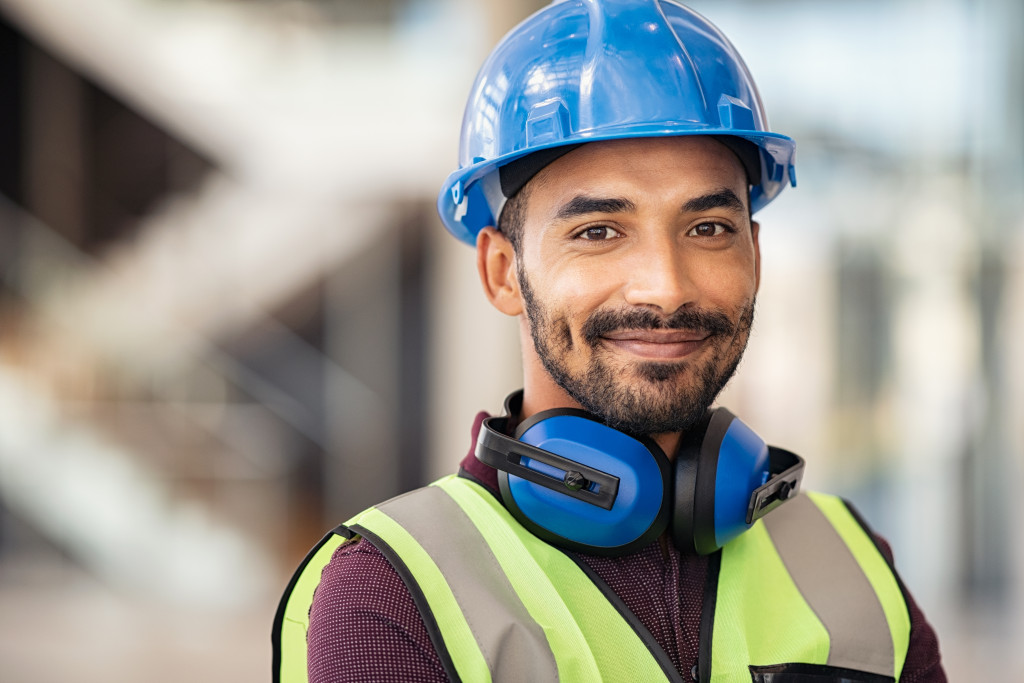 smiling male construction worker
